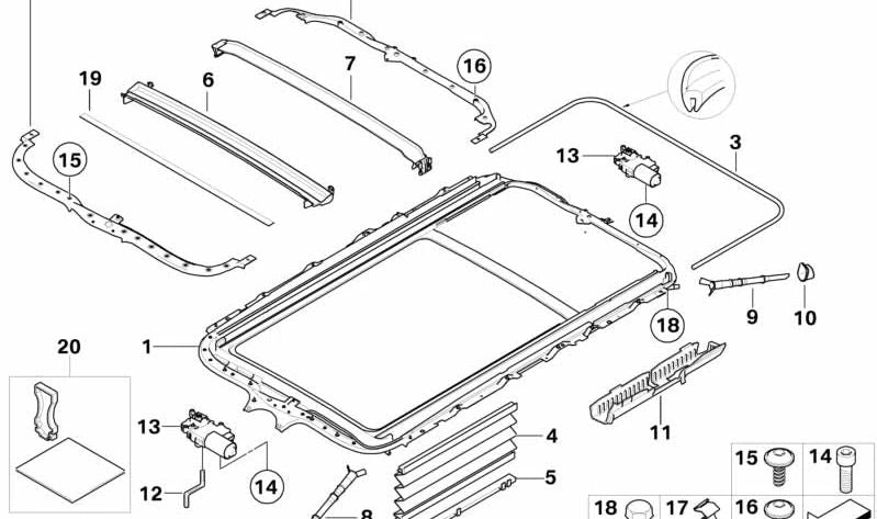 Tubo desagüe agua trasero OEM 54107209442 para BMW E61, E61N con techo panorámico eléctrico. Original BMW.