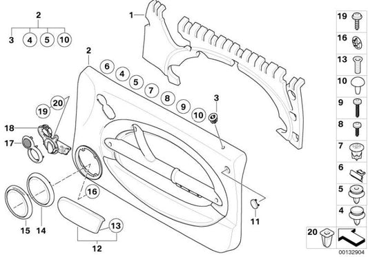 Apoyabrazos de cuero artificial Panther Black OEM 51417112606 para MINI R50 Cooper, One, One D (2001-2006). Original MINI.