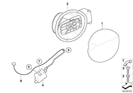 Motor eléctrico del tapón de llenado OEM 67116987633 para BMW E87 116i, 118i, 118d. Original BMW.