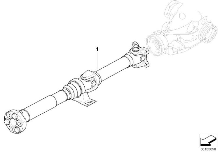 Árbol de transmisión trasero automático OEM 26107546227 para BMW Z4 E85, E86 (2005-2008). Original BMW.