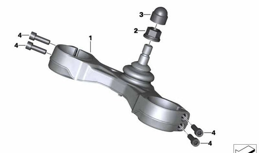 Puente de horquilla inferior con soporte OEM 31429443338 para motos BMW R 1200 RT, R 1250 RT. Original BMW Motorrad.