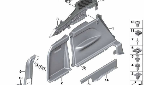 Revestimiento del maletero delantero izquierdo para BMW X5 F15 (OEM 51477338801). Original BMW