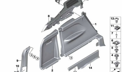 Revestimiento del maletero delantero izquierdo para BMW X5 F15, F85 (OEM 51477326703). Original BMW