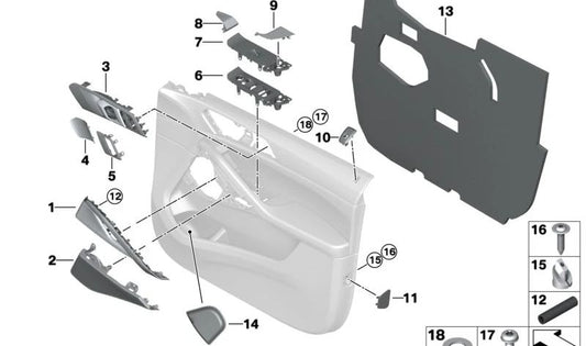 Manecilla interior puerta izquierda OEM 51417454721 para BMW G05, G05N, G06, G06N, F95, F95N, F96N. Original BMW.