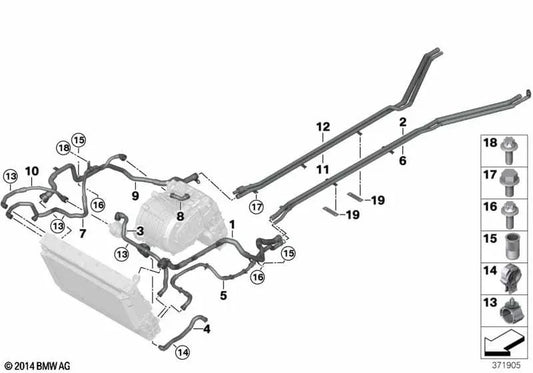 Intercooler-Coolant Radiator Pipe for BMW I12, I12N, I15 (OEM 17127640847). Genuine BMW