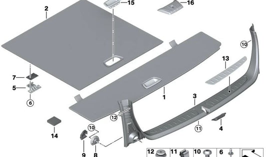 Scaffale di stivale posteriore per la serie BMW 3 F31, F31N (OEM 51477311430). BMW originale