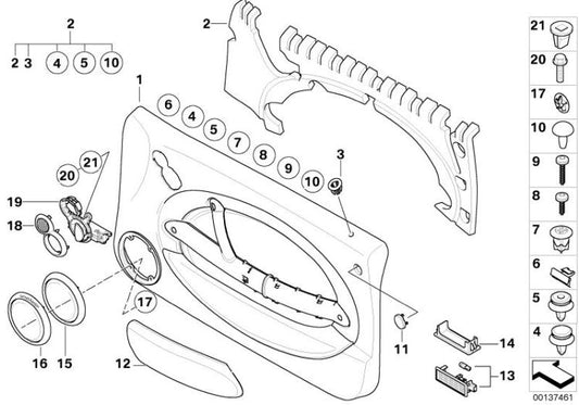 Apoyabrazos de cuero artificial Panther Black OEM 51417112606 para MINI R50 Cooper, One, One D (2001-2006). Original MINI.