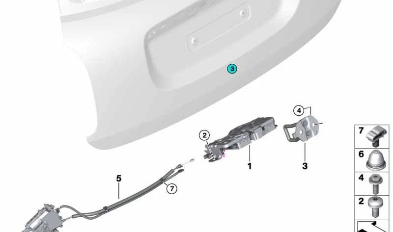 Cierre suave automático trasero OEM 51247411831 para MINI Countryman F60, F60 LCI. Original MINI.