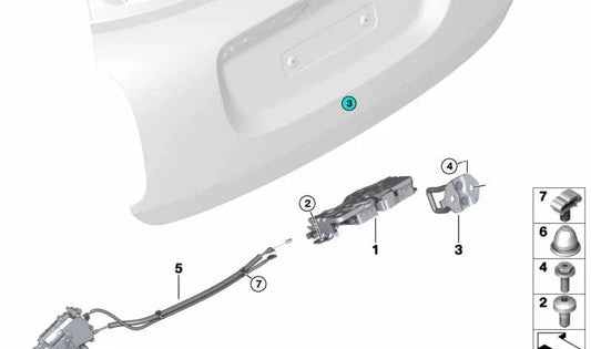 Cierre suave automático trasero OEM 51247411831 para MINI Countryman F60, F60 LCI. Original MINI.