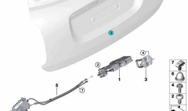 Cierre suave automático trasero OEM 51247411831 para MINI Countryman F60, F60 LCI. Original MINI.