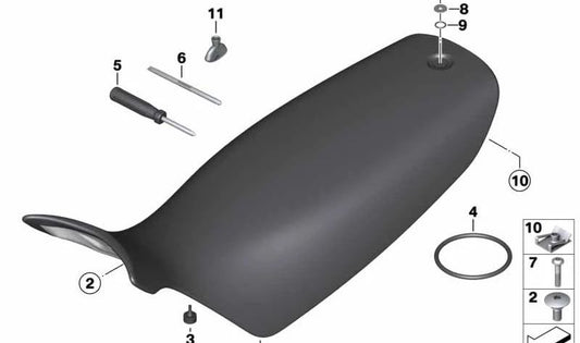 Banco del asiento alto OEM 52537710229 para BMW Motorrad HP2 Megamoto K25. Original BMW Motorrad.