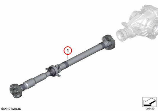 Árbol de transmisión para cambio manual OEM 26107527356 para BMW Serie 3 E90, E91, E92, E93 330i tracción trasera, longitud 1494 mm. Original BMW.