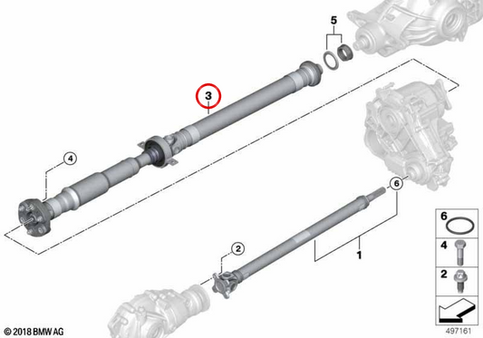 Central driveshaft OEM 26108876955 for BMW X3 G45 20d xDrive automatic, all-wheel drive, L=1327.9. Original BMW.