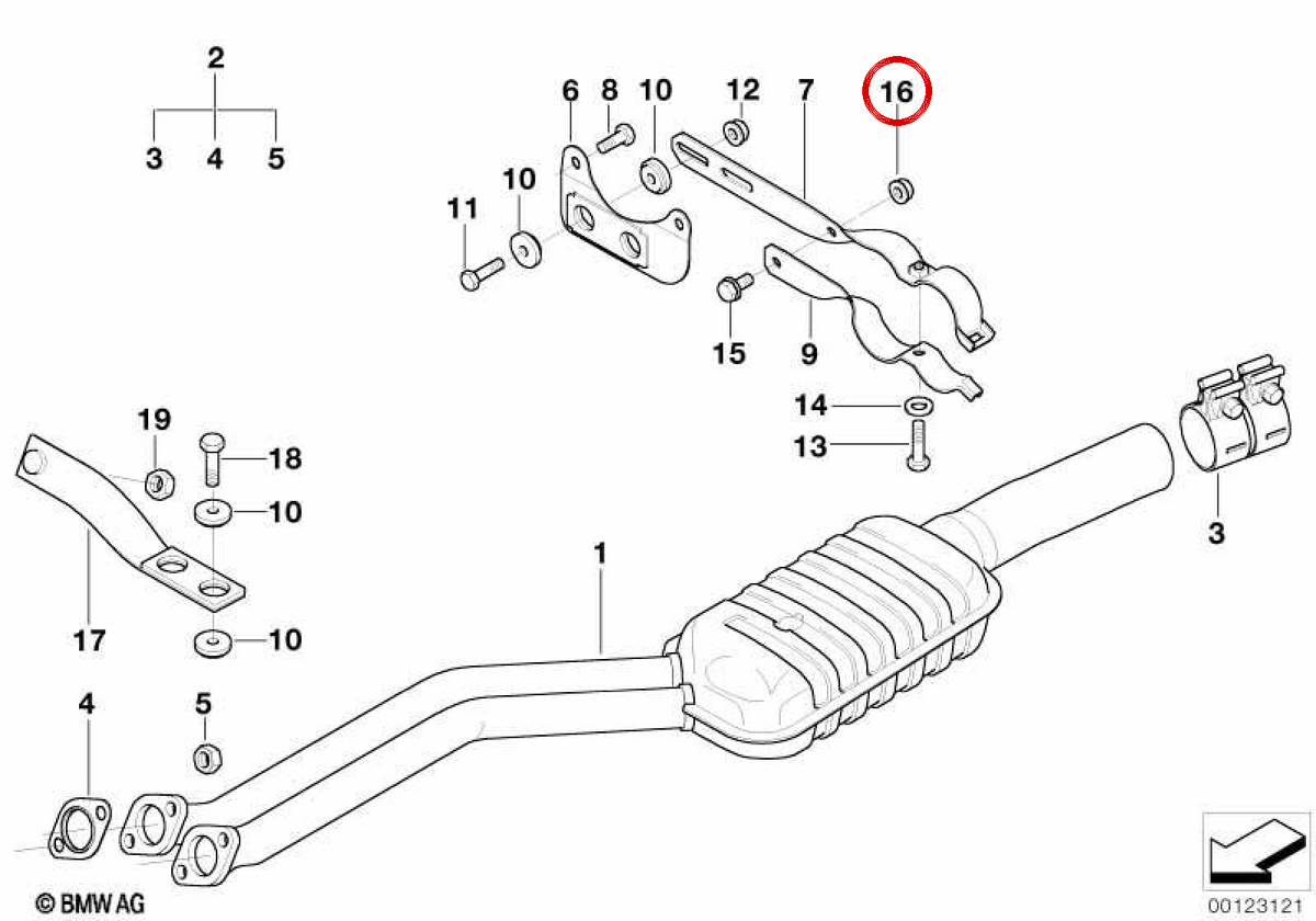 Nut con rondella OEM 26117574872 per BMW E36, E46, E39, E60, E61, E63, E64, E38, E83 e Z3. BMW originale.