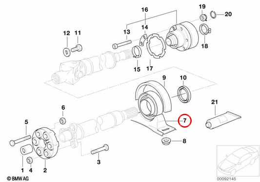 Suporte central de transmissão (Mittellager) OEM 26121229431 para BMW E39. BMW genuíno.