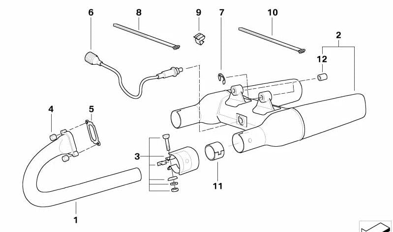 Colector de escape izquierdo OEM 18117654793 para BMW Motorrad R 850 C, R 1200 C, R 1200 CL (modelos R259 y RK30). Compatible con años 1997–2004. Original BMW Motorrad.