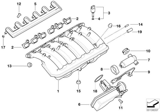 Manguito de goma admisión OEM 11611437453 para BMW E46, E39, E60, E61, E38, E65, E66, X3 E83, X5 E53, Z4 E85. Pieza original BMW.