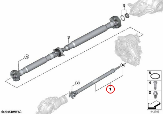 Arbre de transmission central avant OEM 26205A4DE00 pour BMW G21, G23, G26, G60, G61, X3 G45 xDrive... et plus. Original BMW.