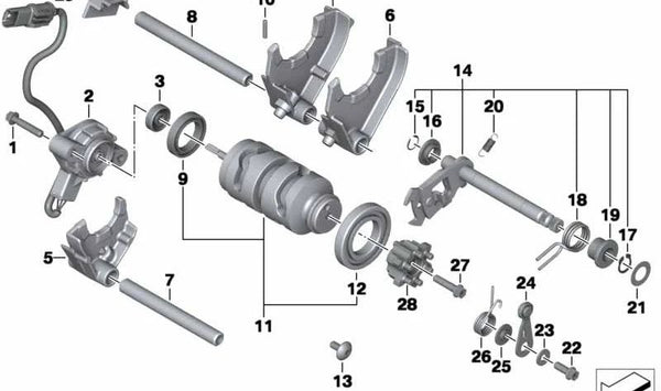 Horquilla de mando 5ª y 6ª marcha OEM 23007690381 para motos BMW F 700 GS, F 800 GS, F 800 GT, F 800 S, F 800 ST, F 650 GS... y más. Original BMW Motorrad.