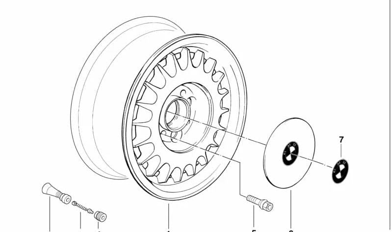 Tapa de buje central OEM 36136768641 para BMW E34, E24, E32. Diámetro 178 mm. Original BMW.
