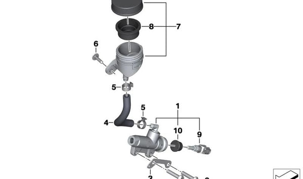 Depósito de líquido de frenos OEM 34318405665 para BMW Motorrad M 1000 R, S 1000 R, M 1000 RR, S 1000 RR {modelos: 0E51, 0E71, 0E21, 0E61, 0P01, 0P21, 0P23, 0P31, 0P33, 0P51, 0P53}. Original BMW Motorrad.
