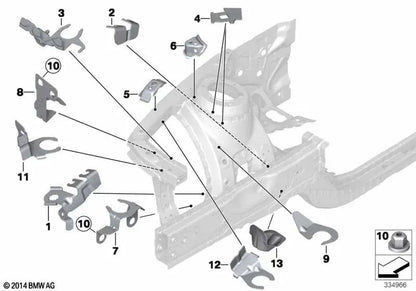 Soporte de manguera de freno derecha para BMW F20, F21, F22, F23, F87, F30, F31, F34, F35, F80, F32, F33, F36, F82, F83 (OEM 41007284096). Original BMW