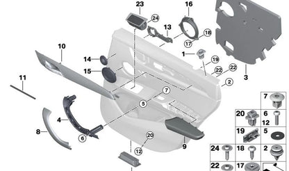 Embellecedor para Manilla Interior Izquierda OEM 51417417511 para BMW F48, F49. Original BMW.