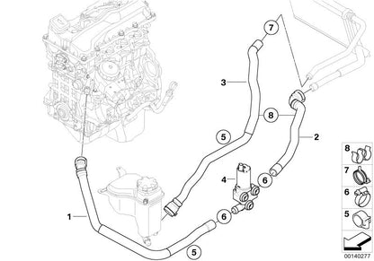 Tubo de conexión bomba de agua adicional OEM 64216928590 para BMW E81 116i, 118i, 120i. Compatible con modelos de 2007 a 2011. Repuesto original BMW.