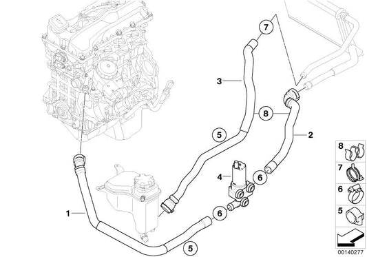 Tubo de conexión bomba de agua adicional OEM 64216928590 para BMW E81 116i, 118i, 120i. Compatible con modelos de 2007 a 2011. Repuesto original BMW.