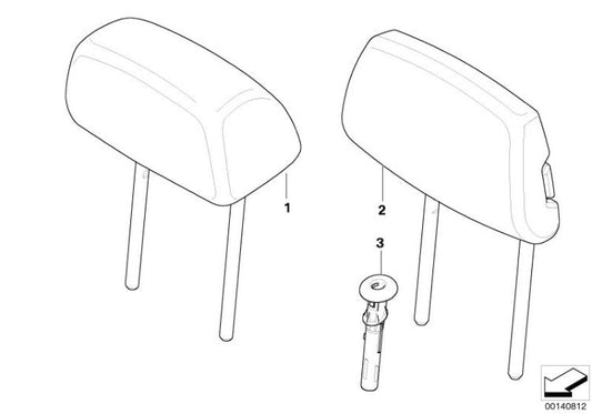 Encosto de cabeça em couro bege OEM 52207246491 para BMW Série 3 E90 LCI, E91 LCI. BMW genuíno.