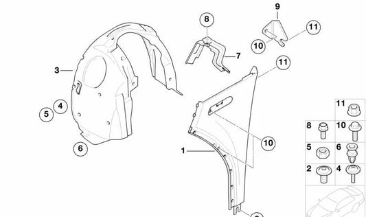 Soporte pared lateral derecha OEM 41007067824 para MINI R50, R52, R53. Original MINI.