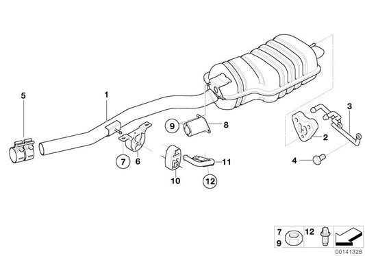 Soporte delantero de silenciador trasero OEM 18307793823 para BMW E46 {318d, 320Cd} Original BMW.