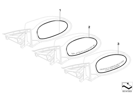 Cristal retrovisor derecho calefactable gran angular OEM 51168041952 para BMW Serie 1 E81 (modelos 116d, 116i) con diversos motores y transmisiones. Compatible entre 2007 y 2011. Recambio original BMW.