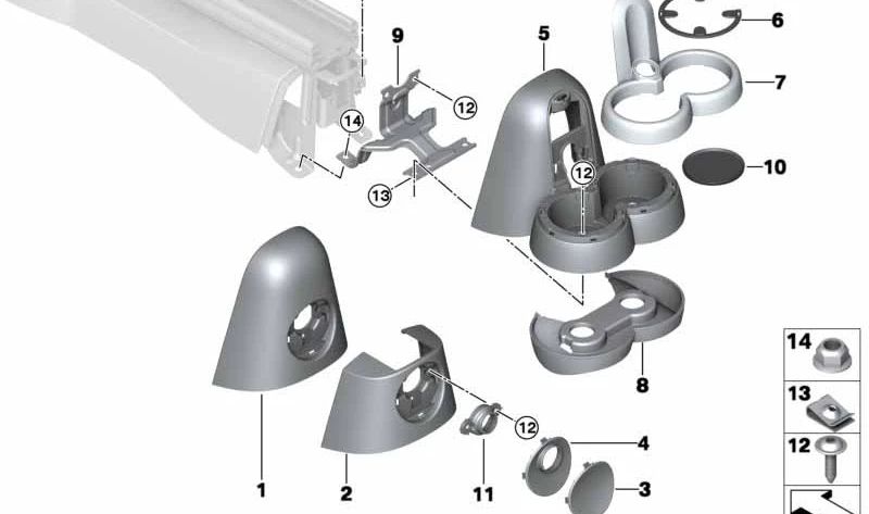 Soporte trasero portavasos OEM 51169812558 para MINI R60, R61. Original MINI.