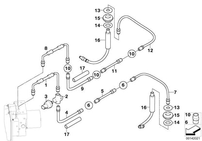Tubo de freno con manguito de presión OEM 34326772566 para BMW Serie 5 E60 y E61 (535d). Original BMW.