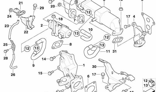Abrazadera de manguera OEM 11537801356 para MINI R50 One (modelos entre 2003 y 2006). Pieza original MINI.