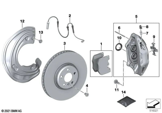Alloggiamento del morsetto del freno sinistro per la BMW 5 G30 Series, G30N, G31, G31N, G38, 6 G32, G32N, 7 G11N Series, G11N, G12, G12N, Serie 8 G14, G15, G16, I I20 (OEM 34116891275). BMW originale.