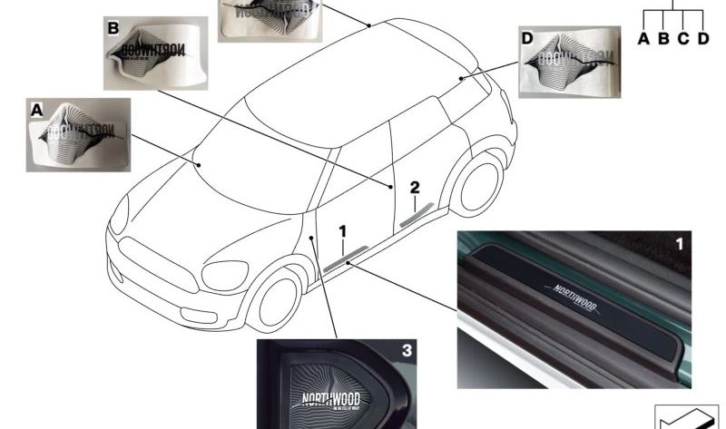 Moldura cobertera de la entrada delantera OEM 51775A31203 para MINI Countryman F60, F60 LCI. Original MINI.