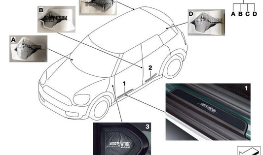 Moldura cobertera de la entrada delantera OEM 51775A31203 para MINI Countryman F60, F60 LCI. Original MINI.