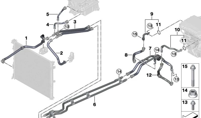 Tubo de retorno para cargador OEM 17128743373 para BMW X3 G08E, G08F. Parte del sistema de refrigeración de alto voltaje. Original BMW.