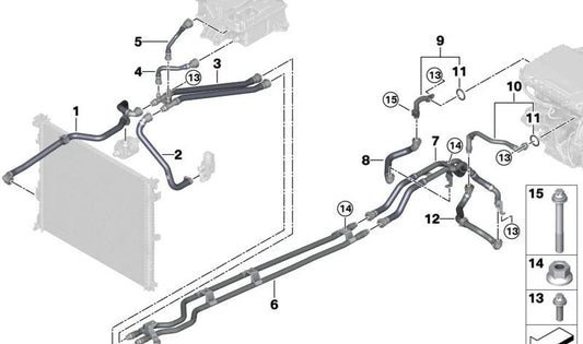 Tubo de retorno para cargador OEM 17128743373 para BMW X3 G08E, G08F. Parte del sistema de refrigeración de alto voltaje. Original BMW.