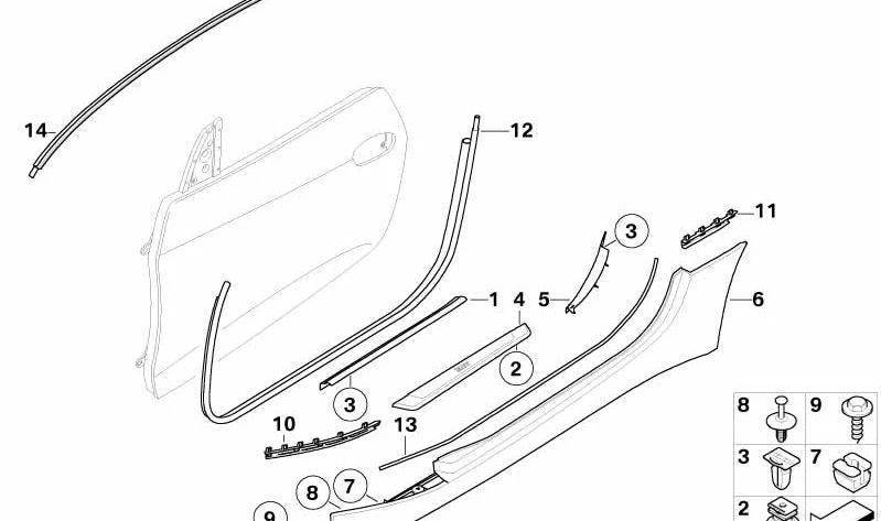 Front right door edge protection OEM 51727125652 for BMW Z4 (E85). Original BMW