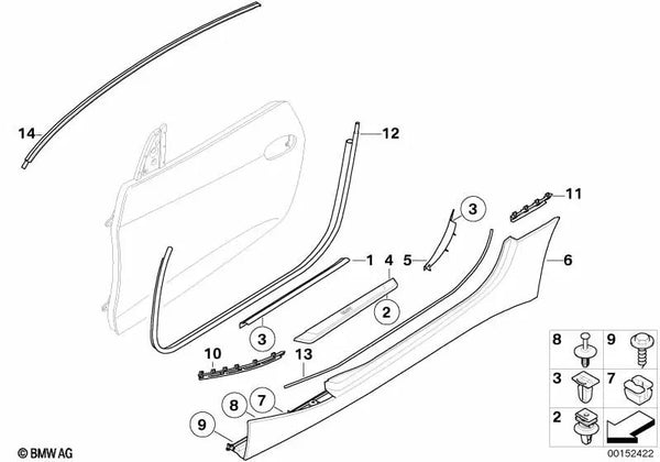 Paramento derecho OEM 51477055708 en color GRAU para BMW Z4 E85 2.0i, 2.2i, 2.5i, 3.0i, 2.5si, 3.0si. Original BMW.