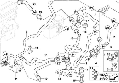 Manguera calefacción auxiliar motor OEM 64218381224 para BMW X5 E53 3.0d {FA71, FA72, FA81, FA82, FB71, FB72, FB81, FB82}. Original BMW.