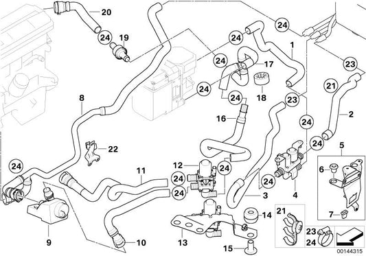 Manguera calefacción auxiliar motor OEM 64218381224 para BMW X5 E53 3.0d {FA71, FA72, FA81, FA82, FB71, FB72, FB81, FB82}. Original BMW.