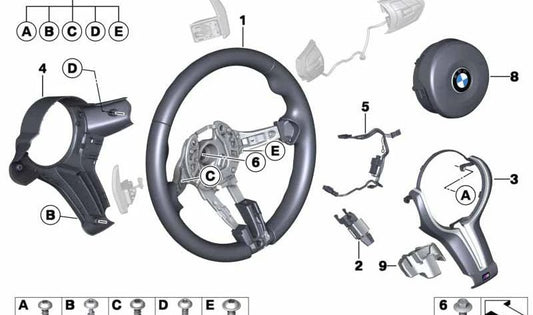 Volante deportivo M de cuero OEM 32307854457 para BMW X5 M F85 y BMW X6 M F86. Compatible con modelos fabricados del 01/12/2014 al 31/07/2019. Original BMW.