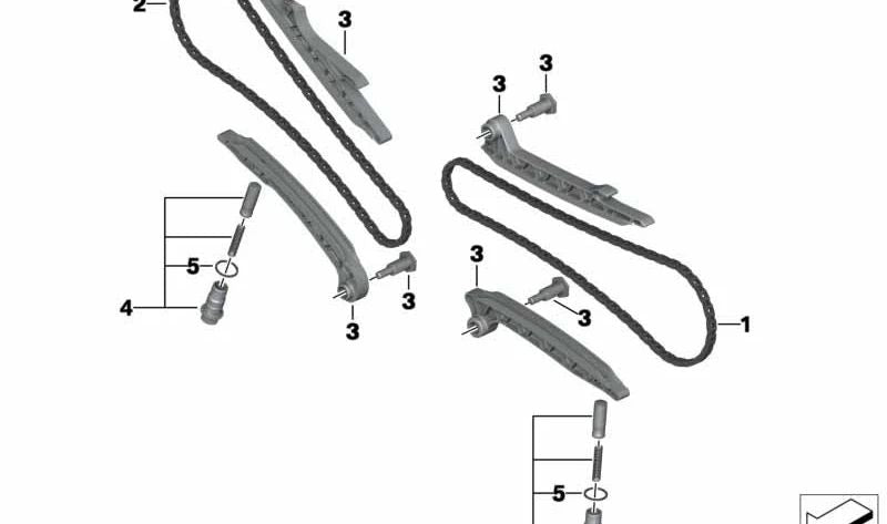 Juego rieles de cadena de distribución OEM 11318542061 para motos BMW R1200GS, R1250GS, R1200RT, R1250RT, R1200R, R1250R. Original BMW Motorrad.