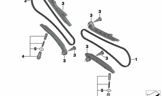 Juego rieles de cadena de distribución OEM 11318542061 para motos BMW R1200GS, R1250GS, R1200RT, R1250RT, R1200R, R1250R. Original BMW Motorrad.