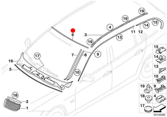 Cubierta Junta De Goma Superior Del Cristal Delantero Para Bmw E90 E91. Original Recambios