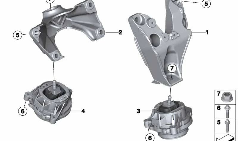 Soporte motor derecho OEM 22116784832 para BMW F20, F21, F22, F23, F30, F31, F34, F32, F33, F36, F25, F26. Recambio original BMW.